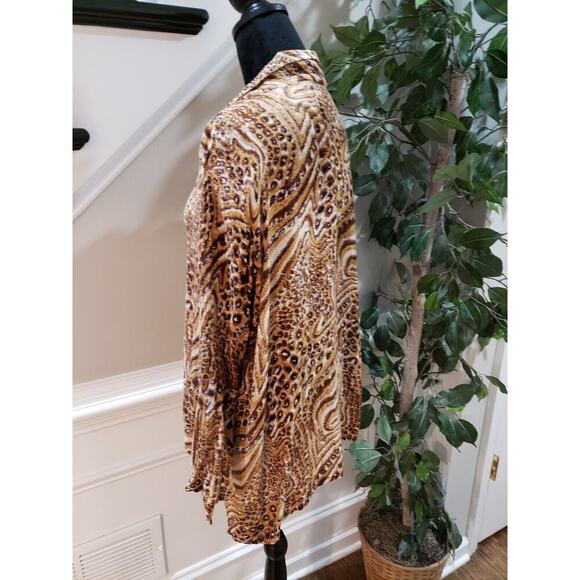 MPH Collection Womens Brown 100% Rayon Collared Long Sleeve Button Down Shirt 2X - Picture 7 of 13